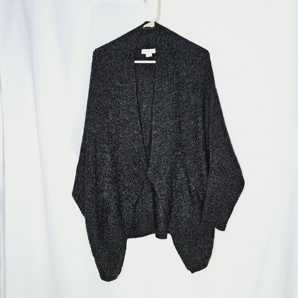 Anthropologie Sleeping on Snow Black Open Front Cardigan waterfall front S